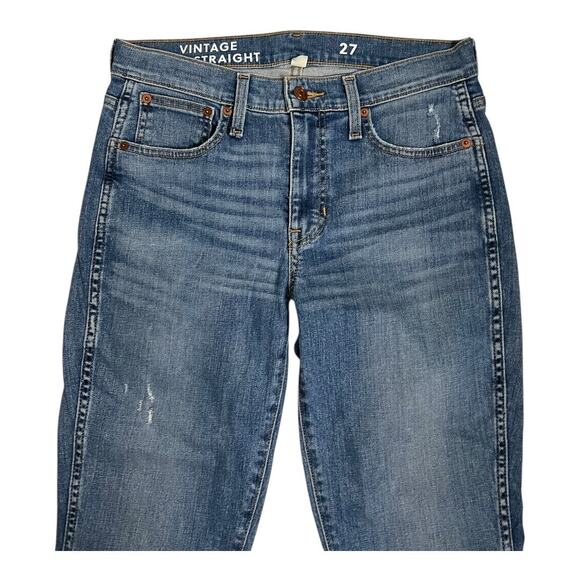 J.Crew Women's Jeans Size 27 Blue Vintage Slim Straight Raw Hem Mid Rise - Picture 2 of 7
